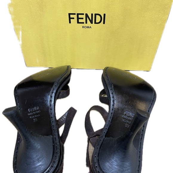 SALE!! Fendi Find! Dark Brown Leather High Heel Sandals,Size 39. Comes w/ Box - Picture 5 of 9